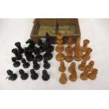 Staunton pattern boxwood and ebony chess set, height of King 3.75in These are not weighted.