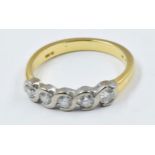 18ct Gold five stone diamond ring, size J