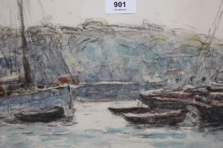 Frederick Charles Mulock, signed impressionist style watercolour and charcoal, inscribed ' Newlyn ',