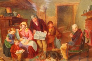 William Henry Knight, oil on board, interior family scene with the young artist, signed and dated