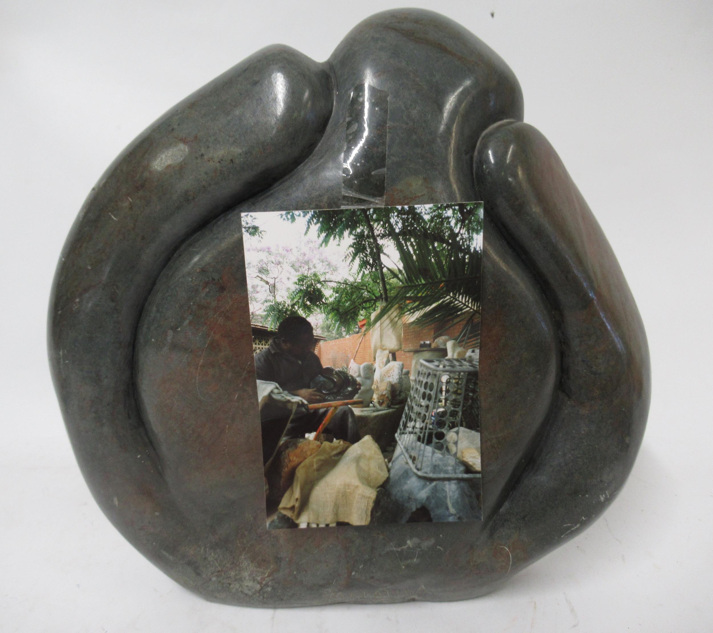 Mid to late 20th Century African carved soapstone sculpture of stylised form, signed Mapanda, 29.5cm - Image 2 of 2