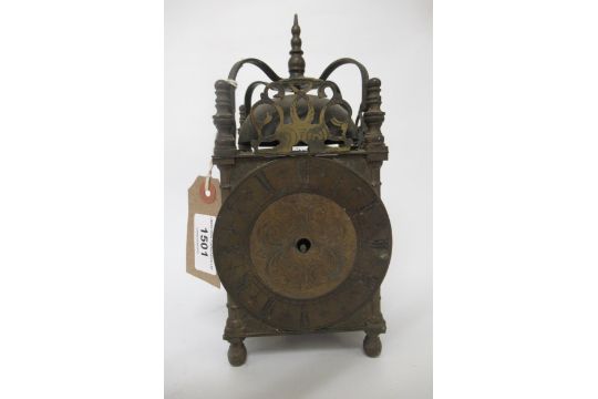 20th Century antique style lantern clock (at fault), together with a 19th Century leather carriage - Image 1 of 2