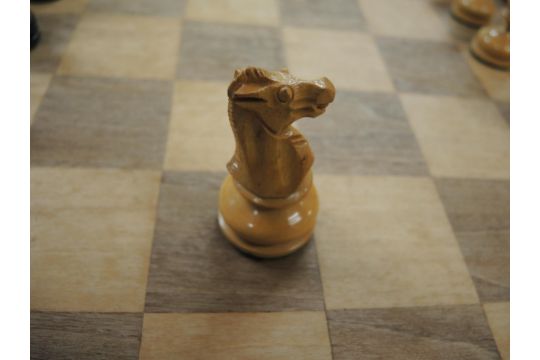 Staunton pattern boxwood and ebony chest set, housed in a wooden box, together with a wooden chess - Image 4 of 5