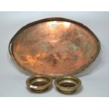 Pair of 19th Century circular plated on copper wine bottle coasters, together with an oval plated