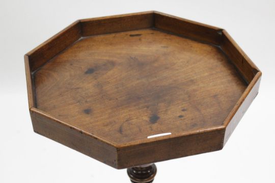 19th Century and later mahogany octagonal tray top stand on turned column and tripod base - Image 2 of 2