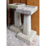 Pair of cast concrete Art Deco style square form pedestal bird baths (at fault)