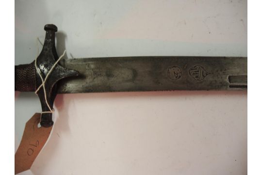 19th Century Ottoman sword with engraved curved blade, steel hilt and wire bound metal inlaid grip - Image 3 of 6