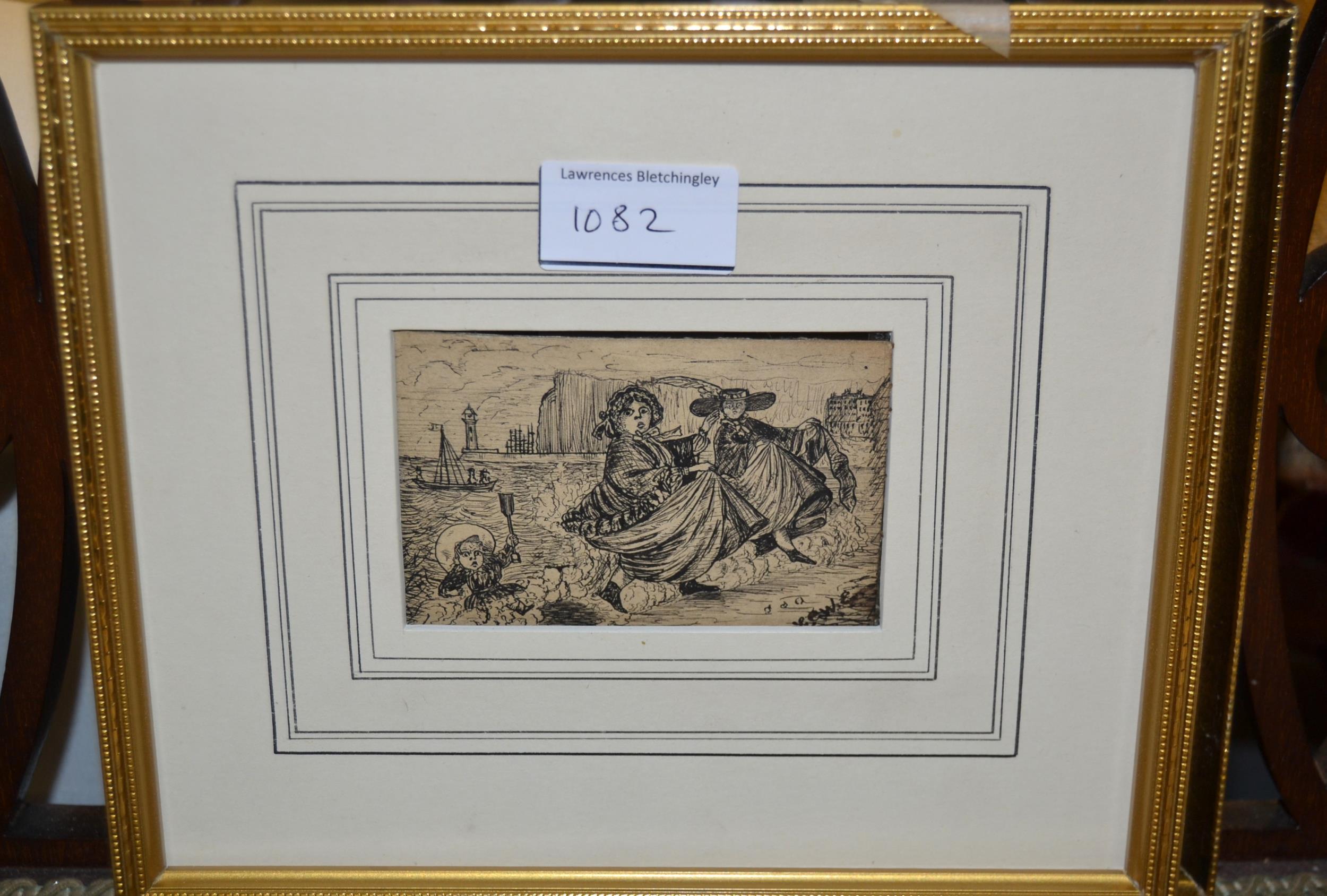 Attributed to Adriaen Van der Velde, small ink drawing, shipping in an estuary, 6 x 11cm, together - Image 2 of 4