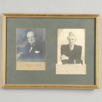 WINSTON CHURCHILL AND CLEMENTINE CHURCHILL. A clipped signature framed with a black and white portra