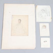 FOUR PENCIL PORTRAIRS, POSSIBLY OF ELIZABETH BARRETT BROWNING AND HER MOTHER, n.d.