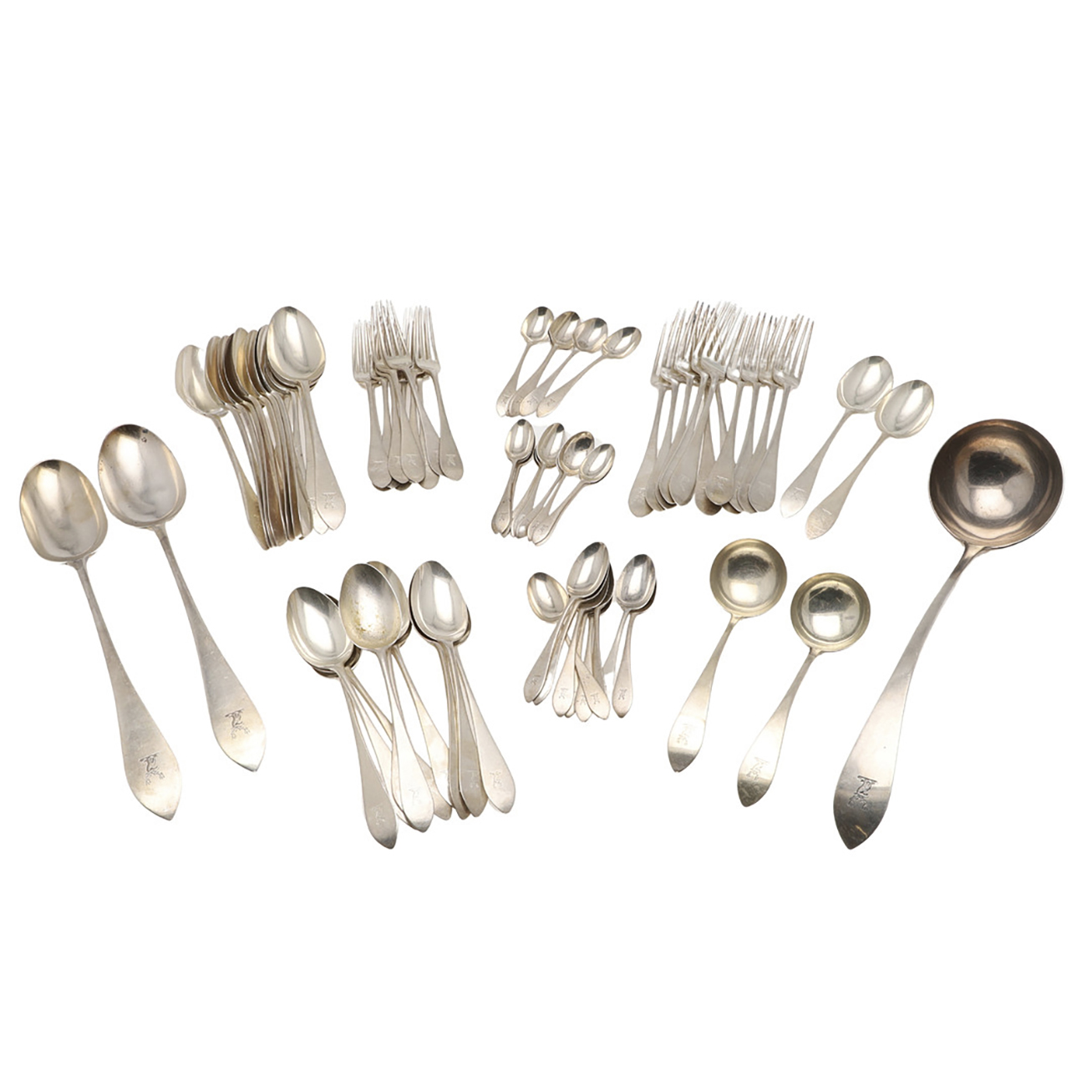 A GEORGE V PART-CANTEEN OF SCOTTISH SILVER CELTIC POINT FLATWARE.