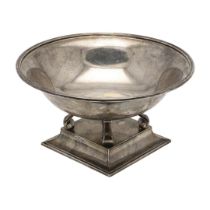 A MODERN SILVER FRUIT DISH ON STAND, BY THEO FENNELL.