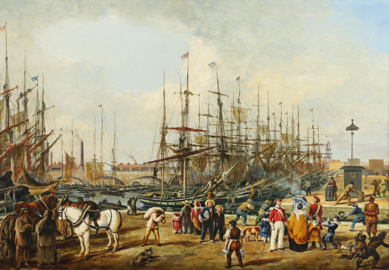 WILLIAM PARROTT (1813-1893). His circle. A BUSTLING DOCKYARD SCENE. - Image 2 of 3