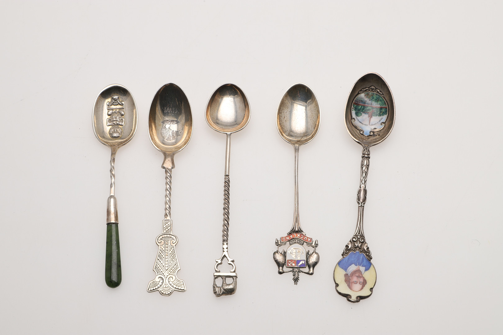 TWO CASED SETS OF SIX SILVER & ENAMEL TEA/ COFFEE SPOONS. - Image 4 of 10