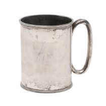 A LATE VICTORIAN SILVER MUG.