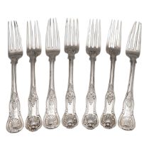 SEVEN KING'S PATTERN SILVER TABLE FORKS.