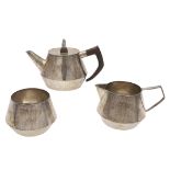 AN ELIZABETH II THREE-PIECE SILVER TEA SET.