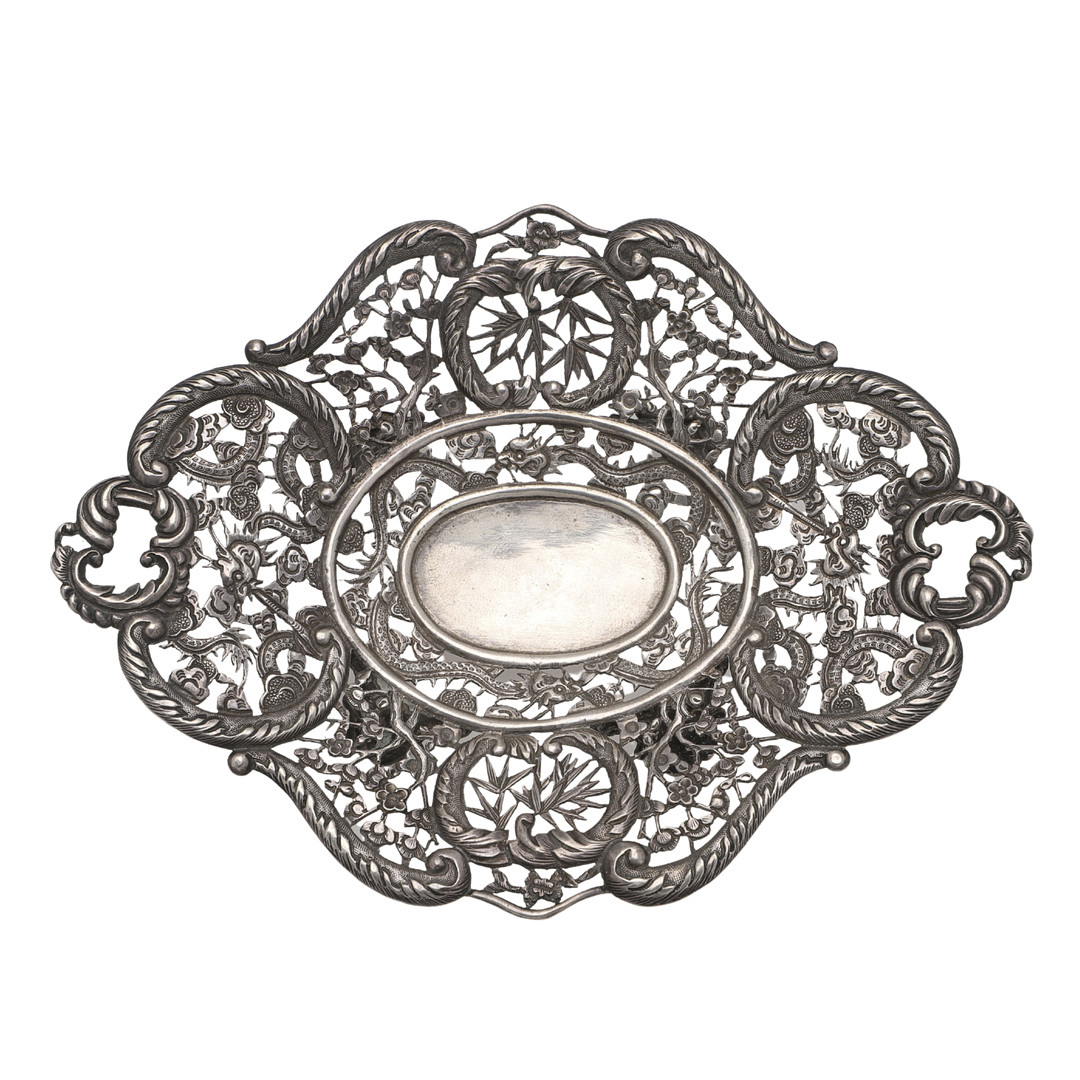 A LATE 19TH CENTURY CHINESE SILVER BONBON DISH.