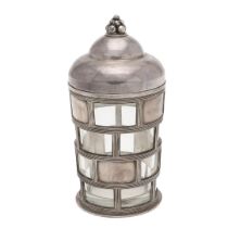 A GEORGE V SILVER MOUNTED GLASS CANNISTER/ JAR & COVER, BY H.G MURPHY.