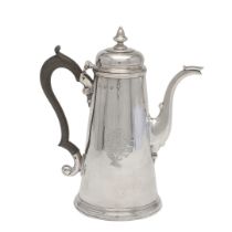 A GEORGE II WEST-COUNTRY PROVINCIAL SILVER CHOCOLATE POT.