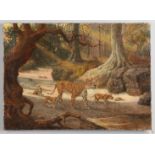 JOHN MACALLAN SWAN, RA (1846-1910). His circle. A TIGER WITH THREE CUBS AND A TORTOISE IN A FOREST.