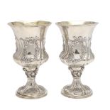 A PAIR OF WILLIAM IV SILVER WINE GOBLETS.