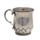 A GEORGE V SILVER CHRISTENING MUG.