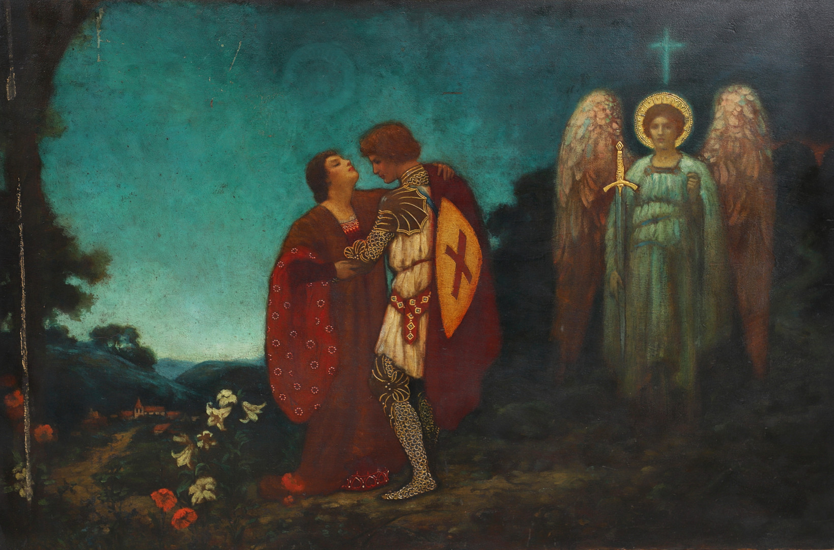 JOHN RILEY WILMER (1883-1941). His circle. THE MAIDEN, THE KNIGHT AND A GUARDIAN ANGEL. - Image 2 of 4