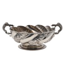 A LATE VICTORIAN TWO-HANDLED SILVER BOWL.