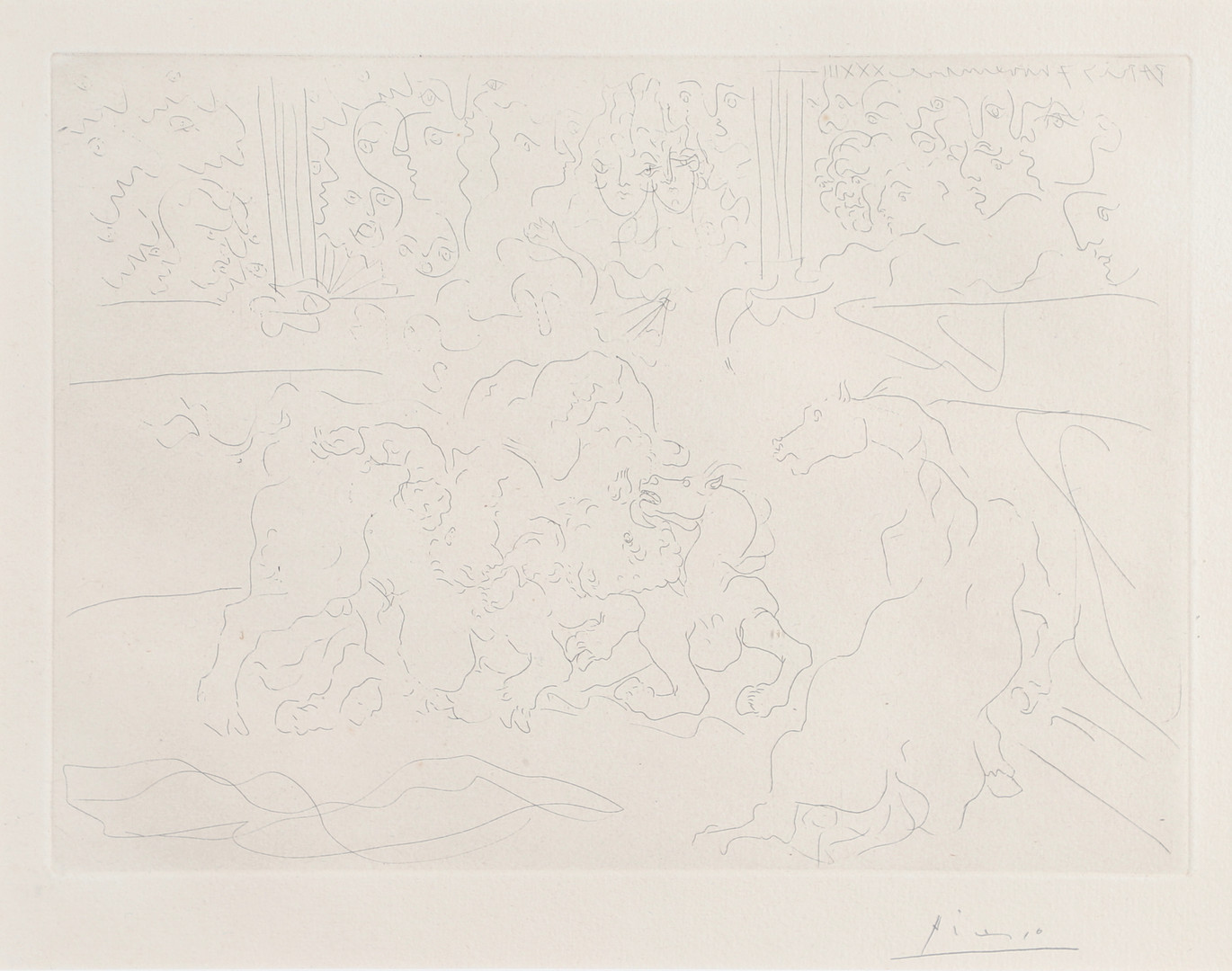 PABLO PICASSO (1889-1973). TAUREAU ET CHEVAUX DANS LA ARENE (VOLLARD SUITE, pl.15) (Bloch 203). (d) - Image 2 of 4