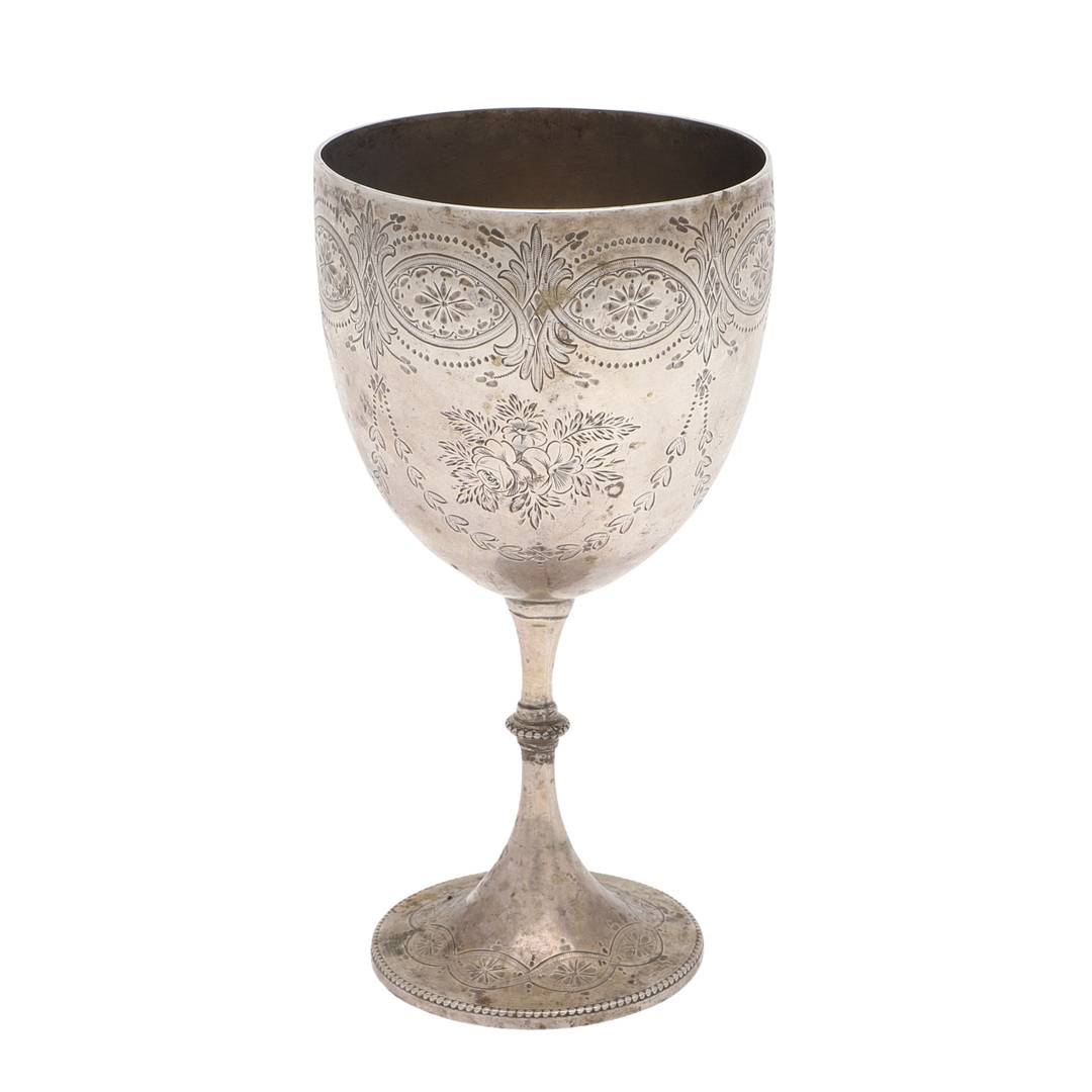 A VICTORIAN SILVER GOBLET.