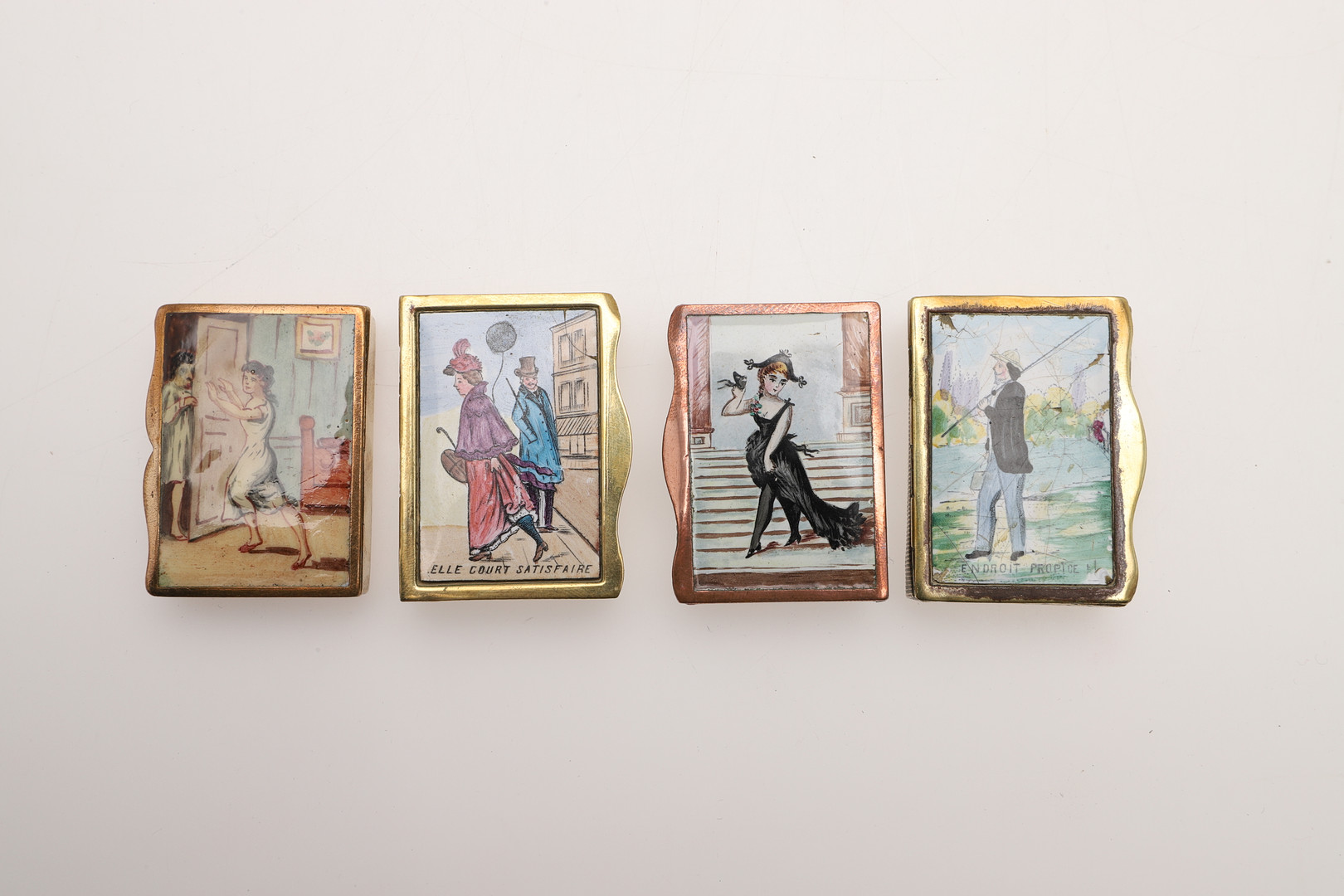 SEVEN LATE 19TH/ EARLY 20TH CENTURY FRENCH BRASS/ COPPER & ENAMEL VESTA CASES. - Image 7 of 12