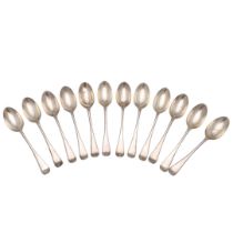 A SET OF TWELVE LATE 18TH/ EARLY 19TH CENTURY CONTINENTAL SILVER DESSERT SPOONS.