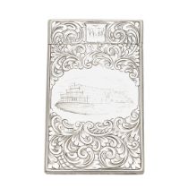 A VICTORIAN SILVER ENGRAVED 'CASTLE-TOP' CARD CASE - GREAT EXHIBITION.