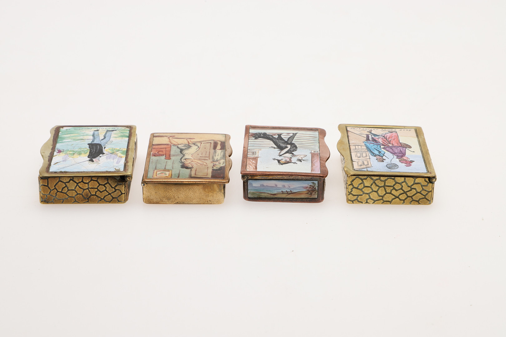 SEVEN LATE 19TH/ EARLY 20TH CENTURY FRENCH BRASS/ COPPER & ENAMEL VESTA CASES. - Image 12 of 12