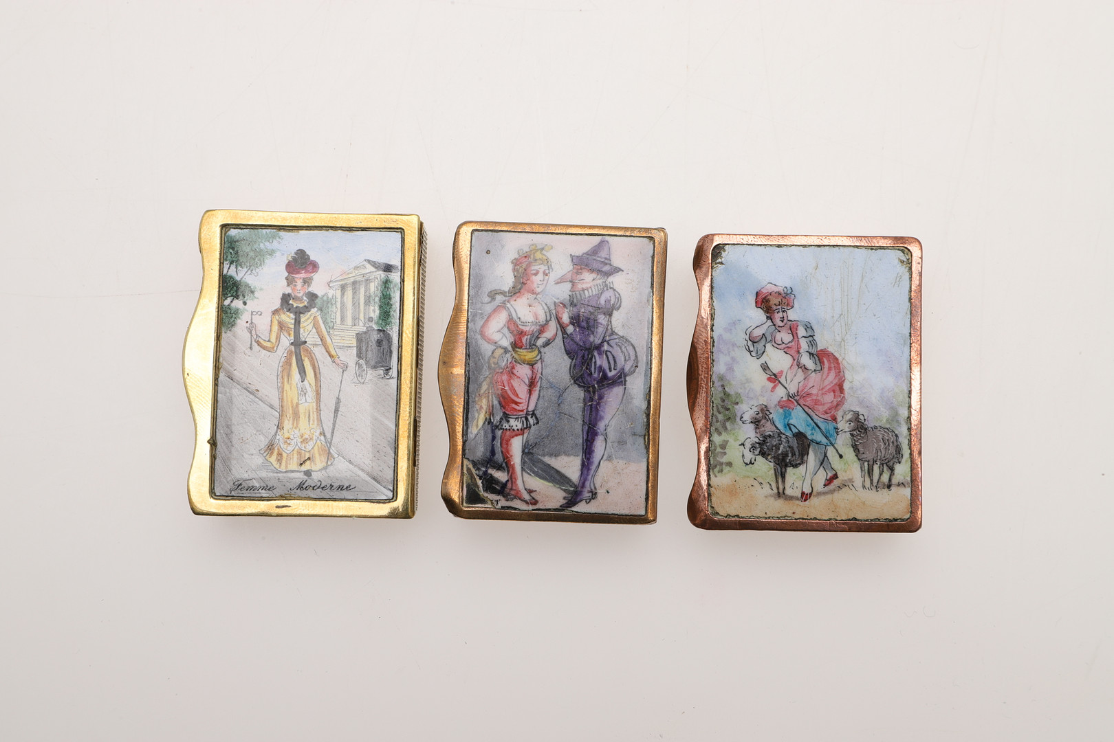 SEVEN LATE 19TH/ EARLY 20TH CENTURY FRENCH BRASS/ COPPER & ENAMEL VESTA CASES. - Image 2 of 12