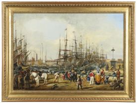 WILLIAM PARROTT (1813-1893). His circle. A BUSTLING DOCKYARD SCENE.