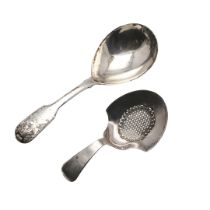 TWO GEORGE III SILVER CADDY SPOONS.
