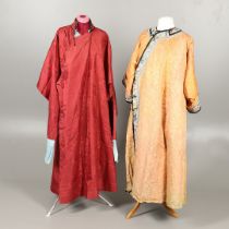 ANTIQUE CHINESE QUILTED FULL LENGTH ROBE & ANOTHER CHINESE ROBE.