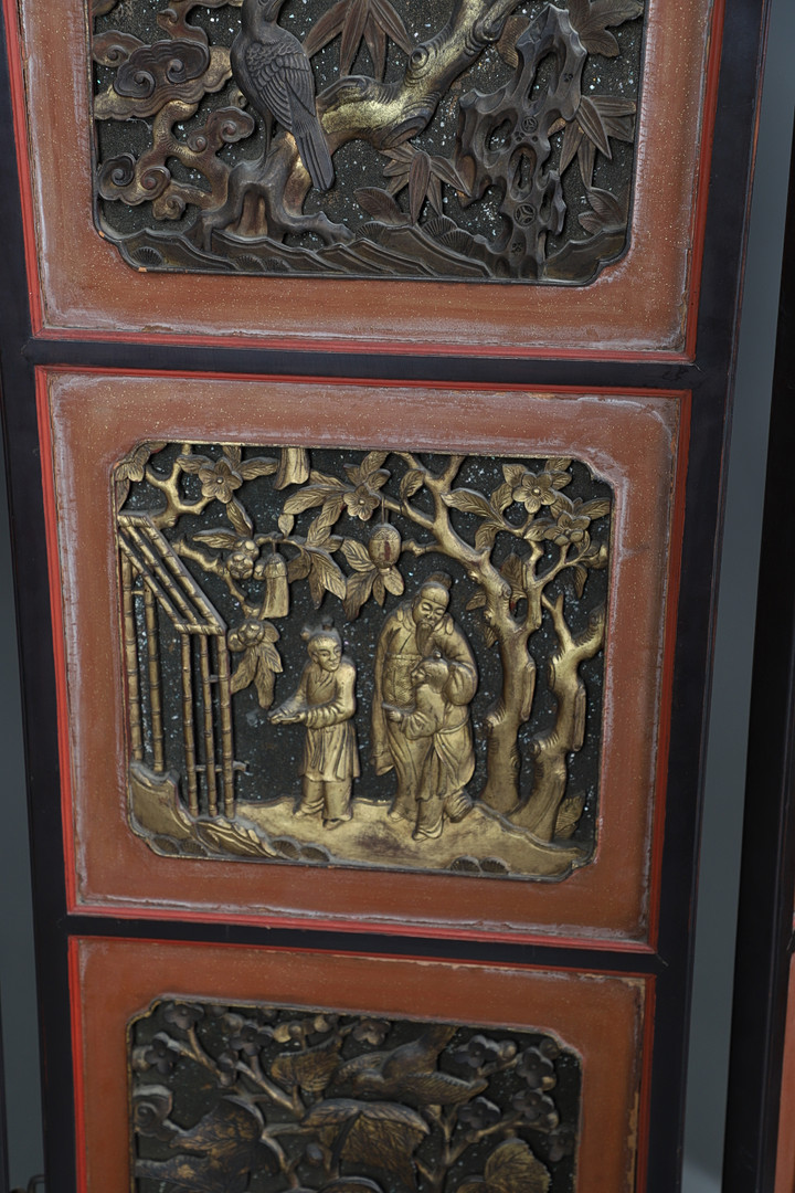 A CHINESE CARVED AND LACQUERED SIX FOLD SCREEN. - Image 10 of 24