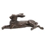 JOHN COX (1952-2014) LARGE BRONZE STUDY OF A RESTING HARE. (d)