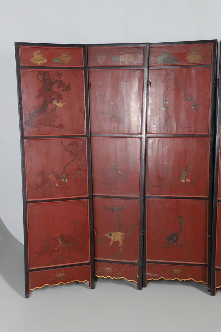 A CHINESE CARVED AND LACQUERED SIX FOLD SCREEN. - Image 21 of 24