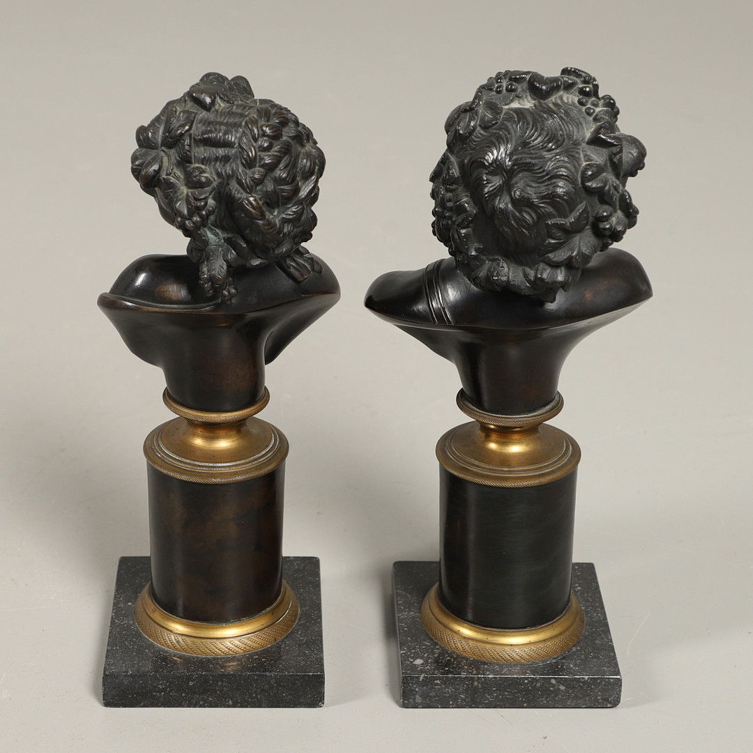 AFTER CLAUDE MICHEL CLODION (FRENCH, 1738 - 1814), A PAIR OF BRONZE BUSTS OF BACCHUS AND BACCANTE. - Image 8 of 10