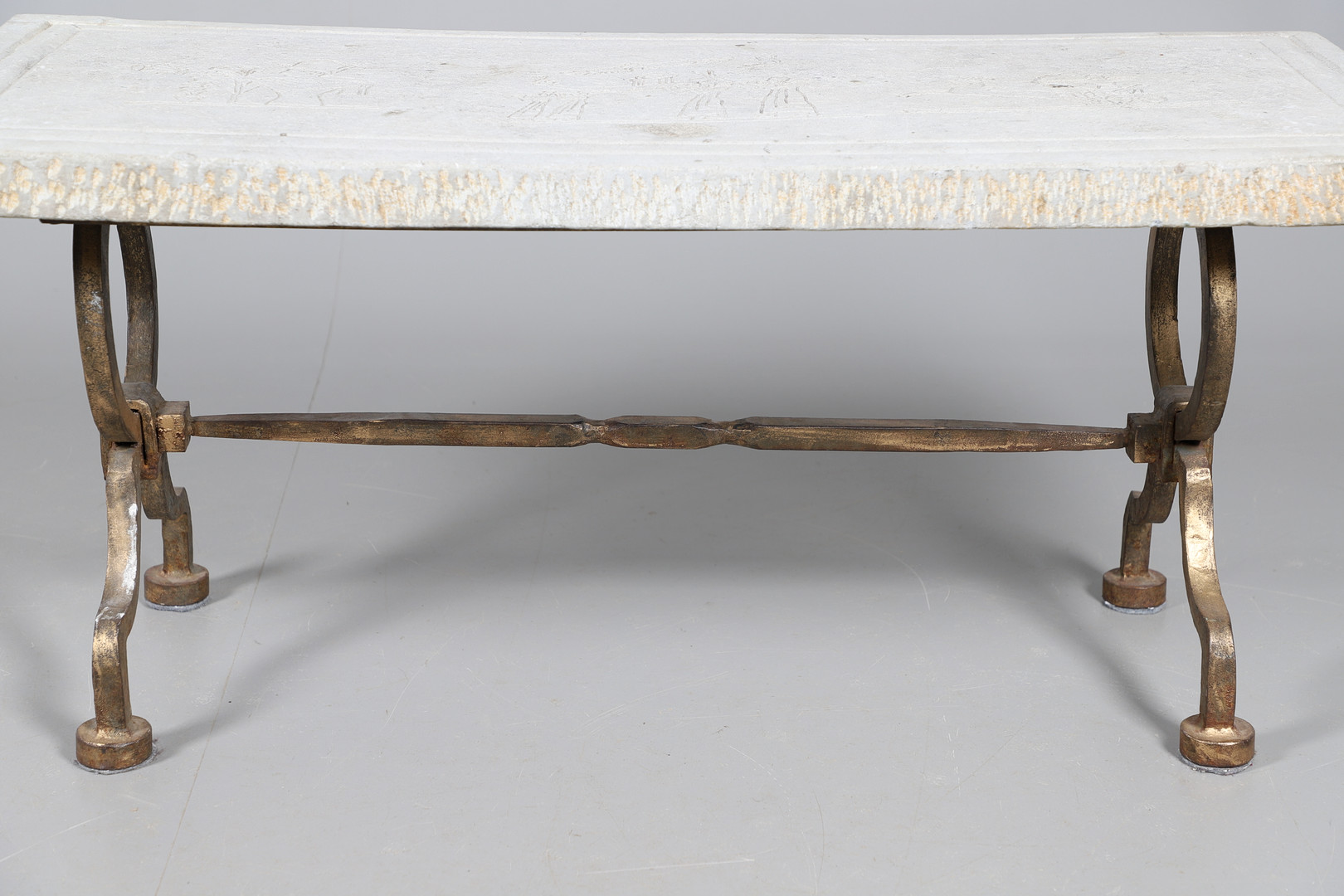 GILBERT POILLERAT - CARVED STONE & GILT IRON COFFEE TABLE. - Image 7 of 9