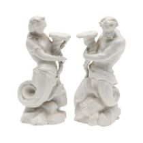 PAIR OF MEISSEN STYLE PORCELAIN CANDLESTICKS - 'TRITON'.