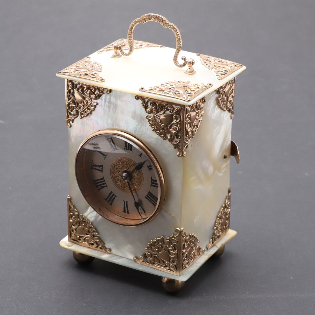 A VICTORIAN MOTHER OF PEARL BOUDOIR TIMEPIECE. - Image 3 of 13