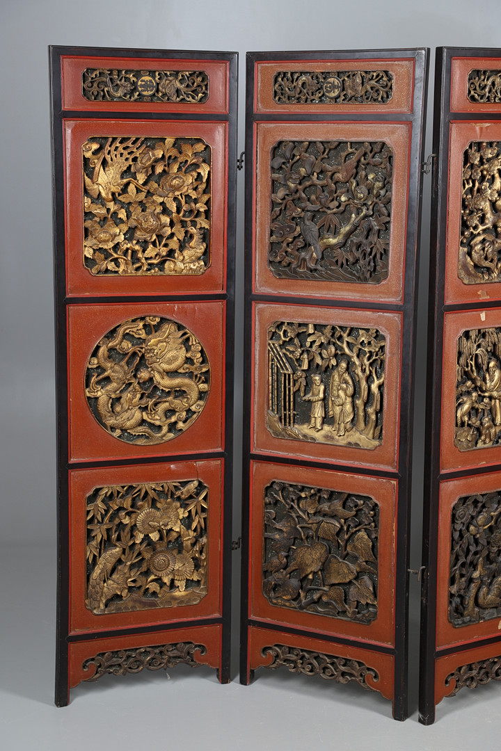 A CHINESE CARVED AND LACQUERED SIX FOLD SCREEN. - Image 2 of 24
