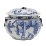 CHINESE BLUE & WHITE PORCELAIN POTICHE & COVER - KANGXI.