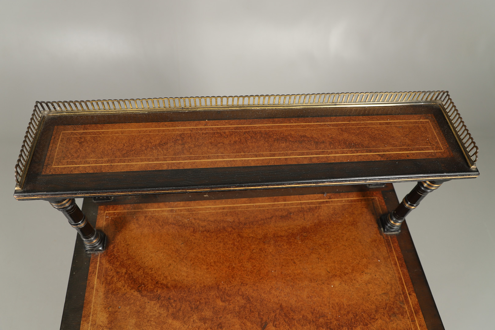A LATE VICTORIAN AMBOYNA AND EBONISED MUSIC CABINET. - Image 3 of 10