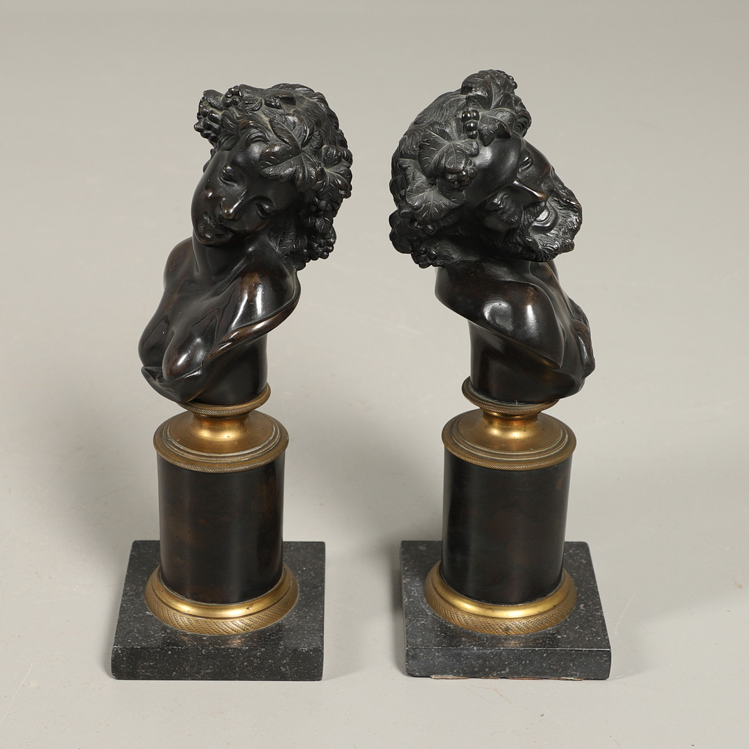 AFTER CLAUDE MICHEL CLODION (FRENCH, 1738 - 1814), A PAIR OF BRONZE BUSTS OF BACCHUS AND BACCANTE. - Image 9 of 10